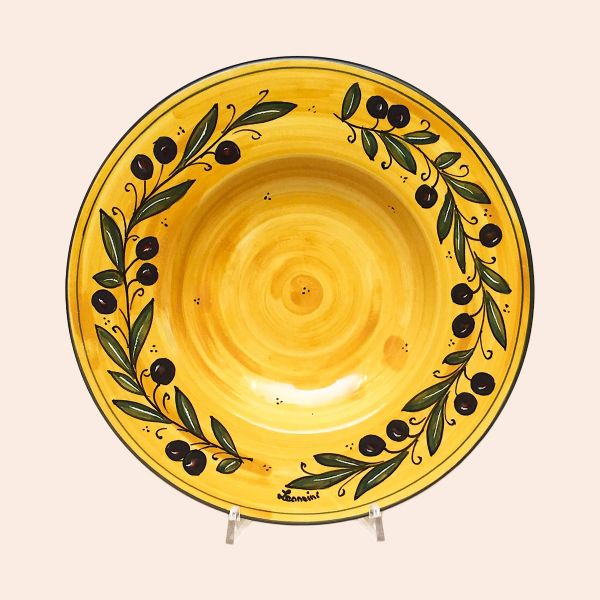 SET OF SOUP-PASTA PLATES OF CM.27 DIAMETER, OLIVO FONDO GIALLO